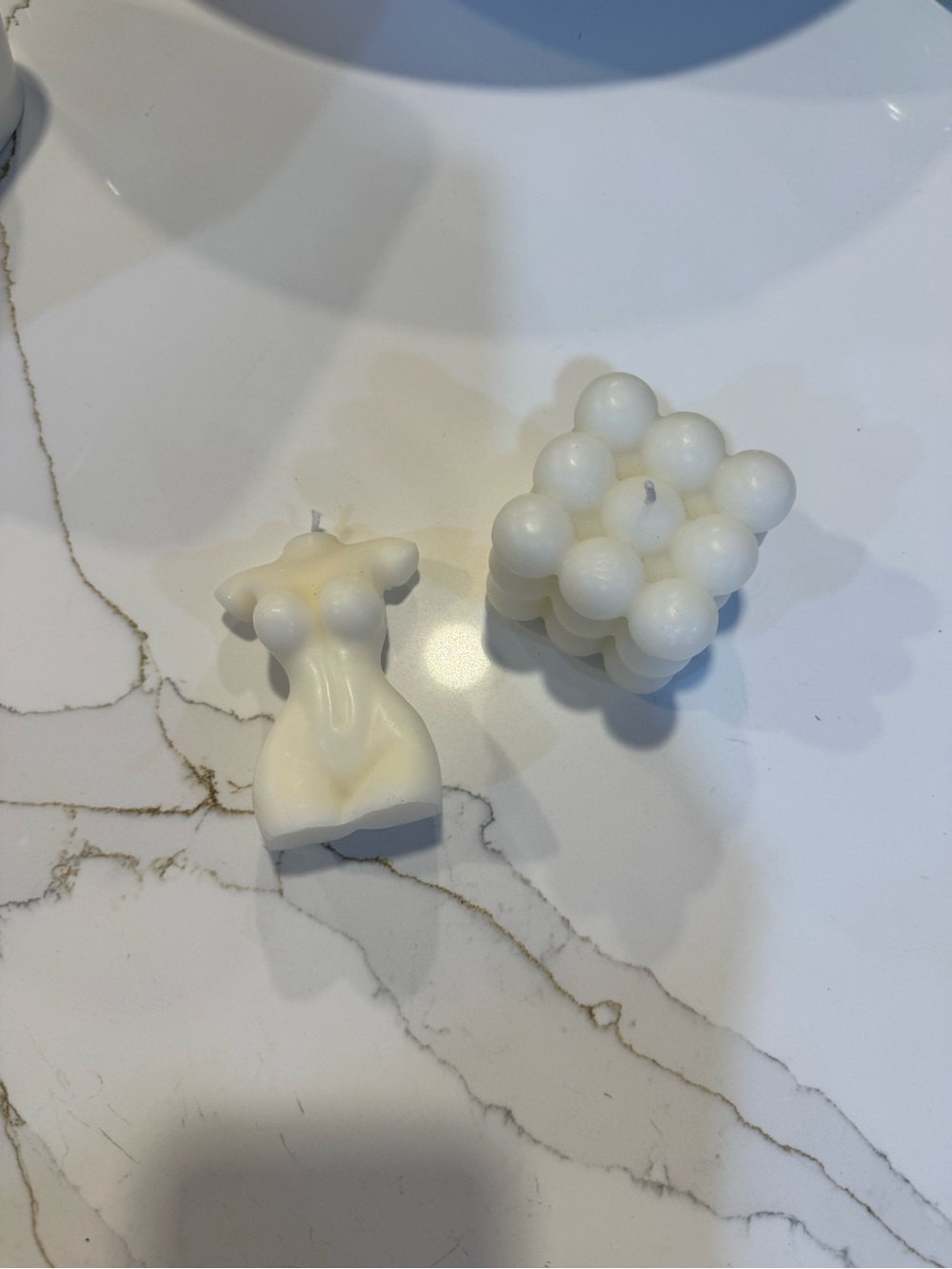 Elegant White Body Sculpture & Bubble Cube Decorative Candles